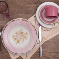 Imagem do anúncio: Aparelho de Jantar Chá 30 Peças Biona Cerâmica - Redondo Rosa Donna AE30-5160