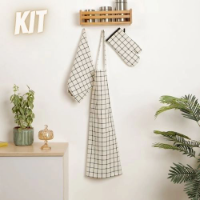 Imagem do anúncio: Kit Cozinha com 1 Avental 1 Luva e 1 Pano de Prato Grid Branco e Preto - Casa e Conforto