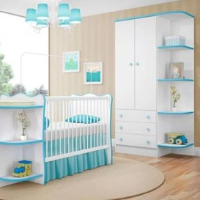 Imagem do anúncio: ▪Quarto de Bebê Completo com Guarda Roupa e Berço Cômoda - Doce Sonho Branco/Azul