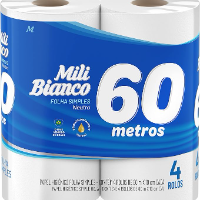 Imagem do anúncio: *Frete Grátis Prime ▪Mili Bianco Papel Higiênico 60m Folha SIMPLES Neutro - 4 rolos de 60m cada um